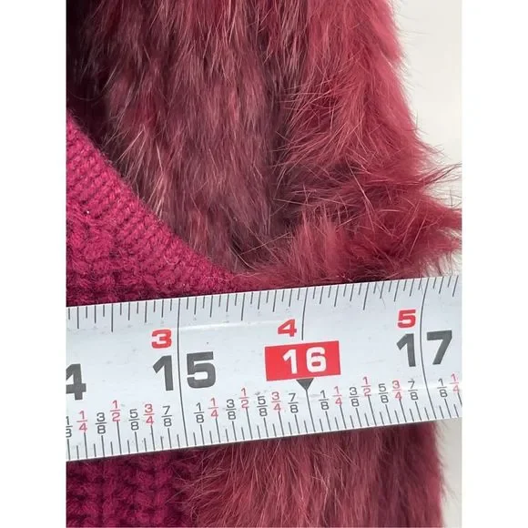 C By Bloomingdales‎ Women's XS Cashmere Rabbit Fur Sweater Vest Dark Pink Maroon - Picture 9 of 11